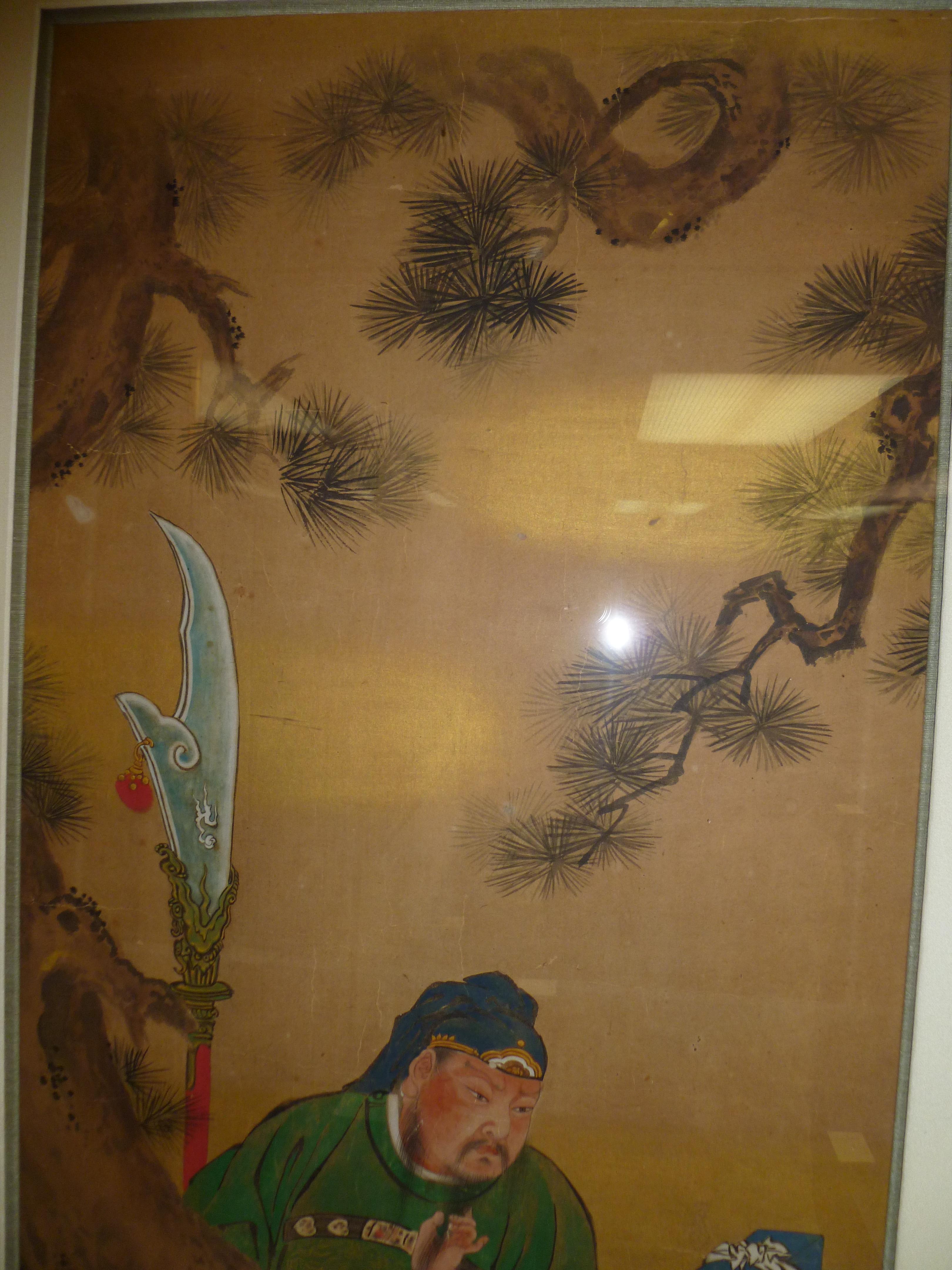 Fine Japanese Brush Painting of Guan Di, Conservation Framed For Sale 2