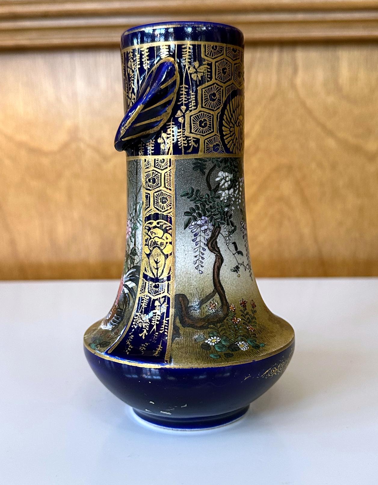 Enameled Fine Japanese Ceramic Satsuma Vase by Kinkozan  For Sale