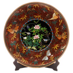 Fine Japanese Cloisonné Enamel Charger Peonies Birds Butterflies Goto Seizaburō