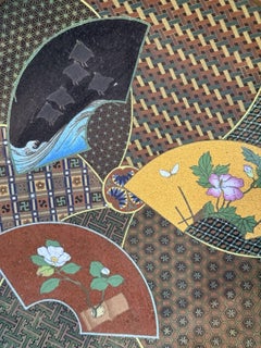 Fine Japanese Cloisonne Enamel Fan Design Plate with Tokugawa Mon by Goto