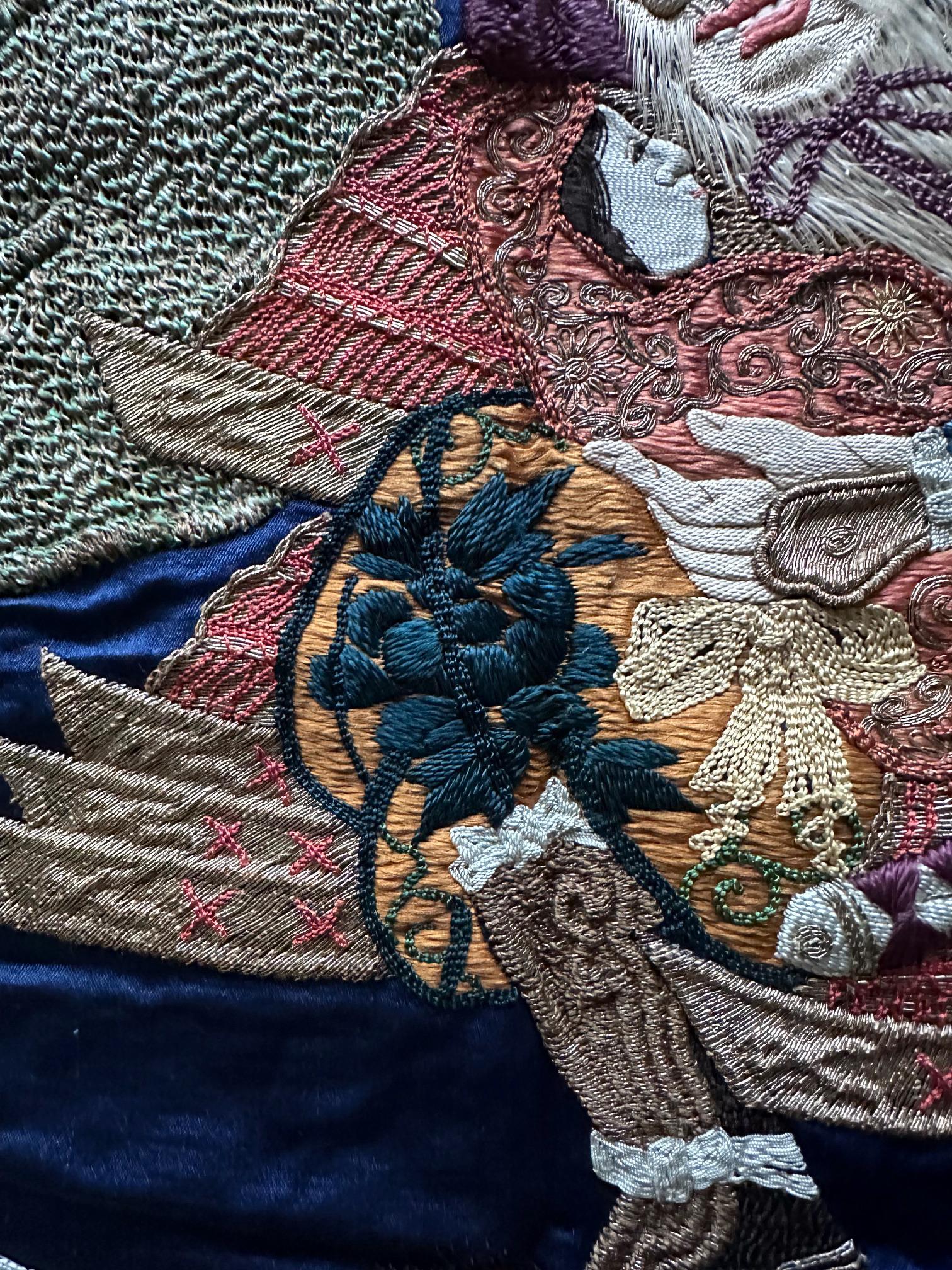 Fine Japanese Embroidery Silk Fukusa Kabuki Story Meiji Period For Sale 6