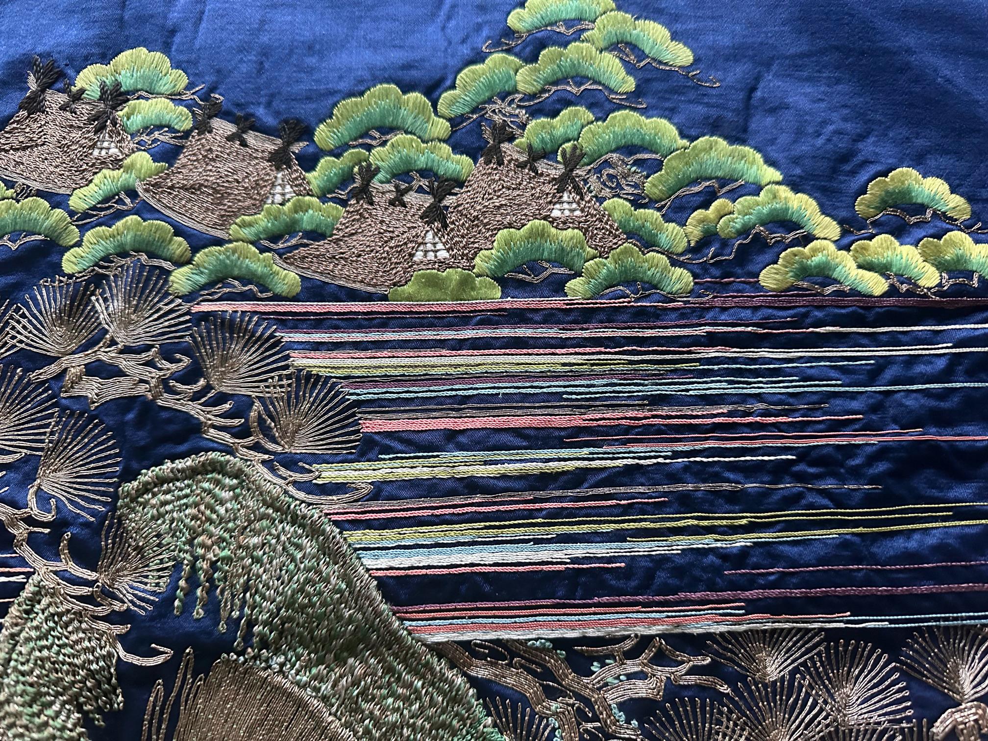 Fine Japanese Embroidery Silk Fukusa Kabuki Story Meiji Period For Sale 8