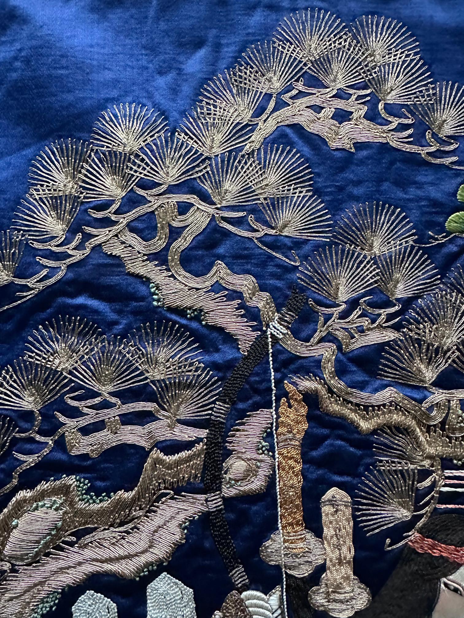 Fine Japanese Embroidery Silk Fukusa Kabuki Story Meiji Period For Sale 9