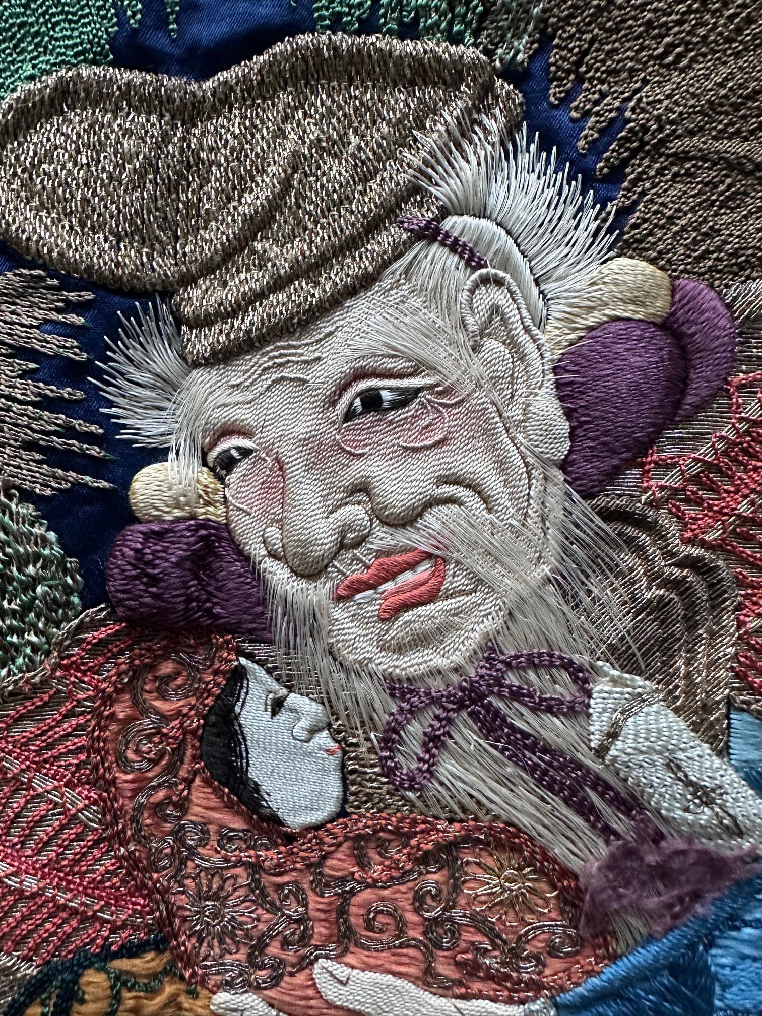 Fine Japanese Embroidery Silk Fukusa Kabuki Story Meiji Period For Sale 12