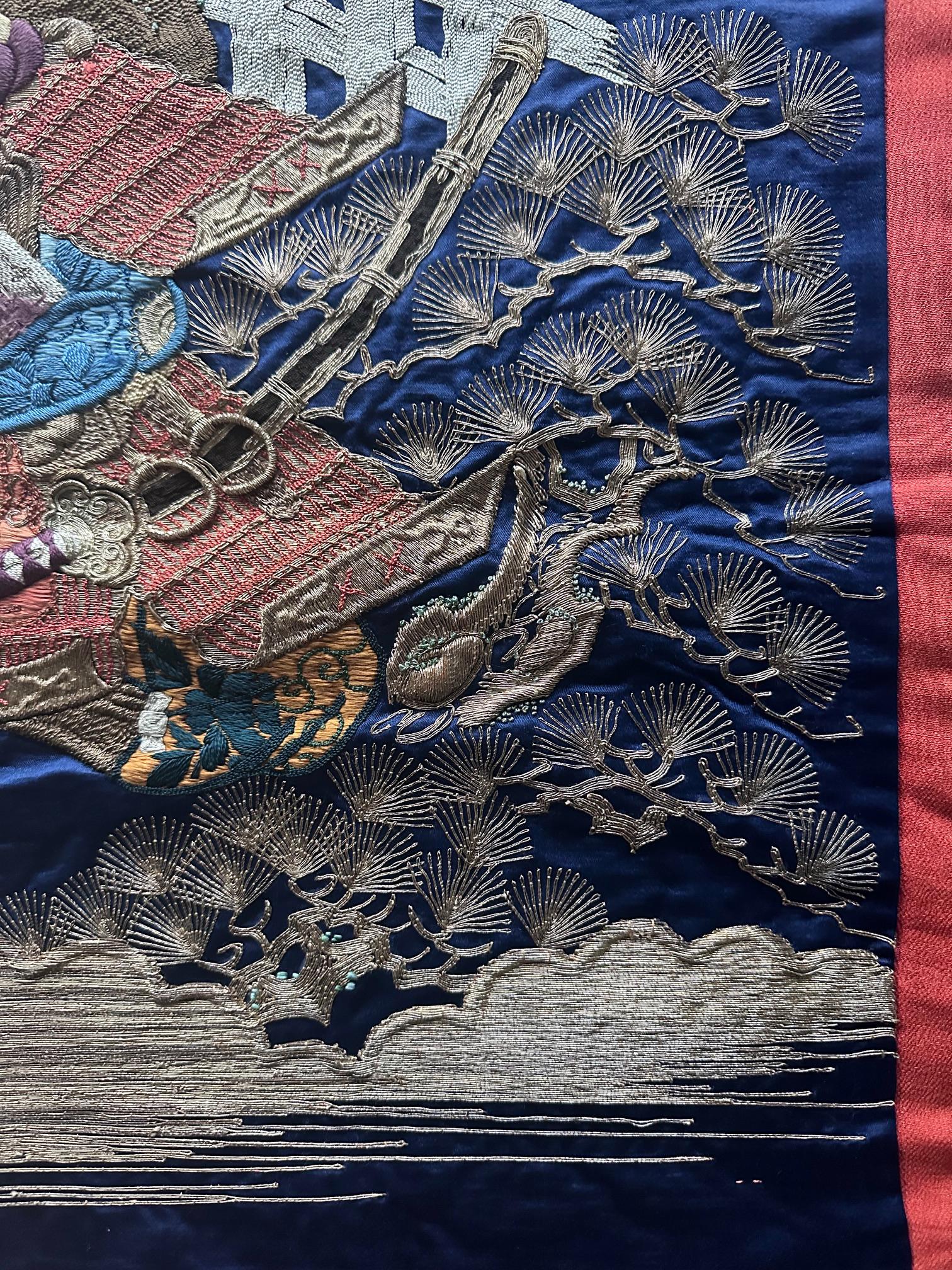 Fine Japanese Embroidery Silk Fukusa Kabuki Story Meiji Period For Sale 1