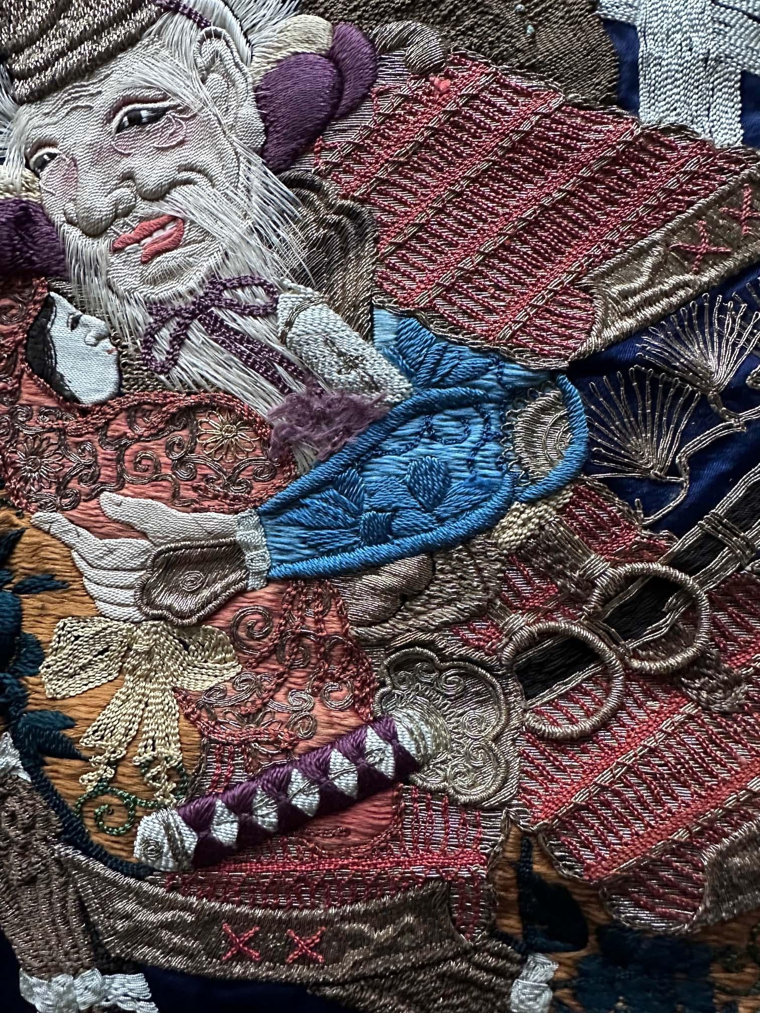 Fine Japanese Embroidery Silk Fukusa Kabuki Story Meiji Period For Sale 2