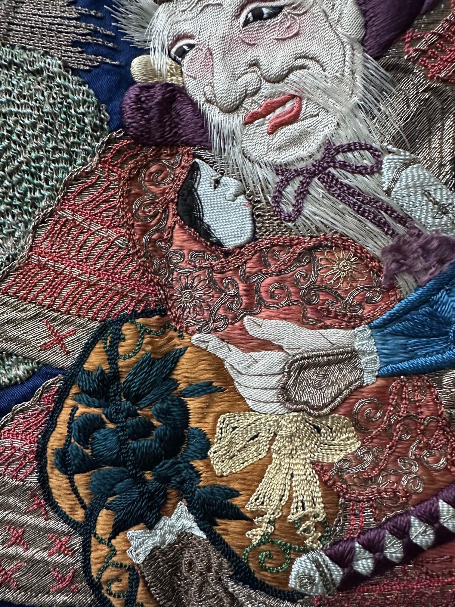 Fine Japanese Embroidery Silk Fukusa Kabuki Story Meiji Period For Sale 4