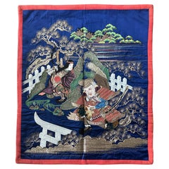 Fine Japanese Embroidery Silk Fukusa Kabuki Story Meiji Period