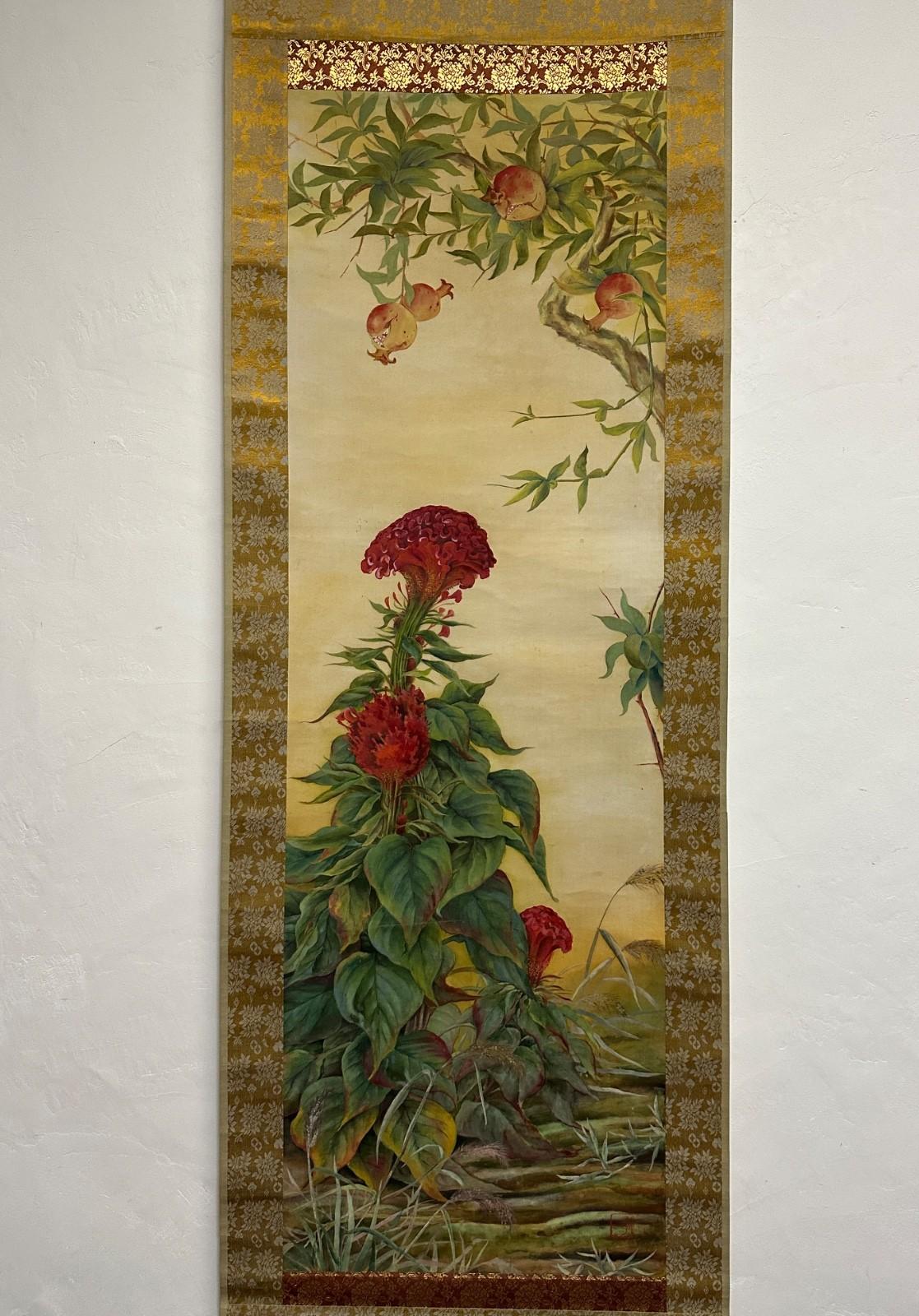 Feine japanische Blumenmalerei, Taisho-Periode, frühes 20. Jahrhundert im Angebot 4