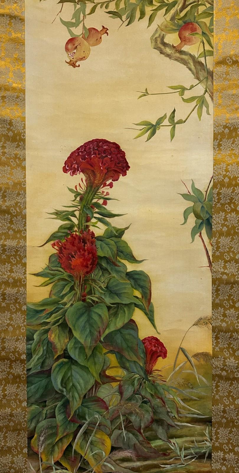 Feine japanische Blumenmalerei, Taisho-Periode, frühes 20. Jahrhundert (Japanisch) im Angebot