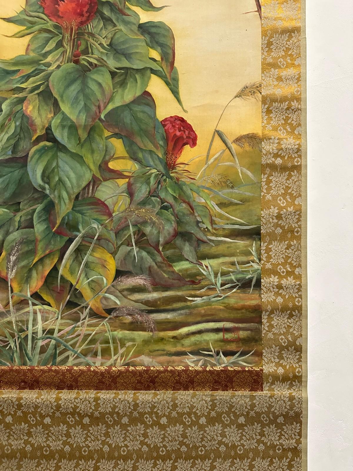 Feine japanische Blumenmalerei, Taisho-Periode, frühes 20. Jahrhundert (Handbemalt) im Angebot