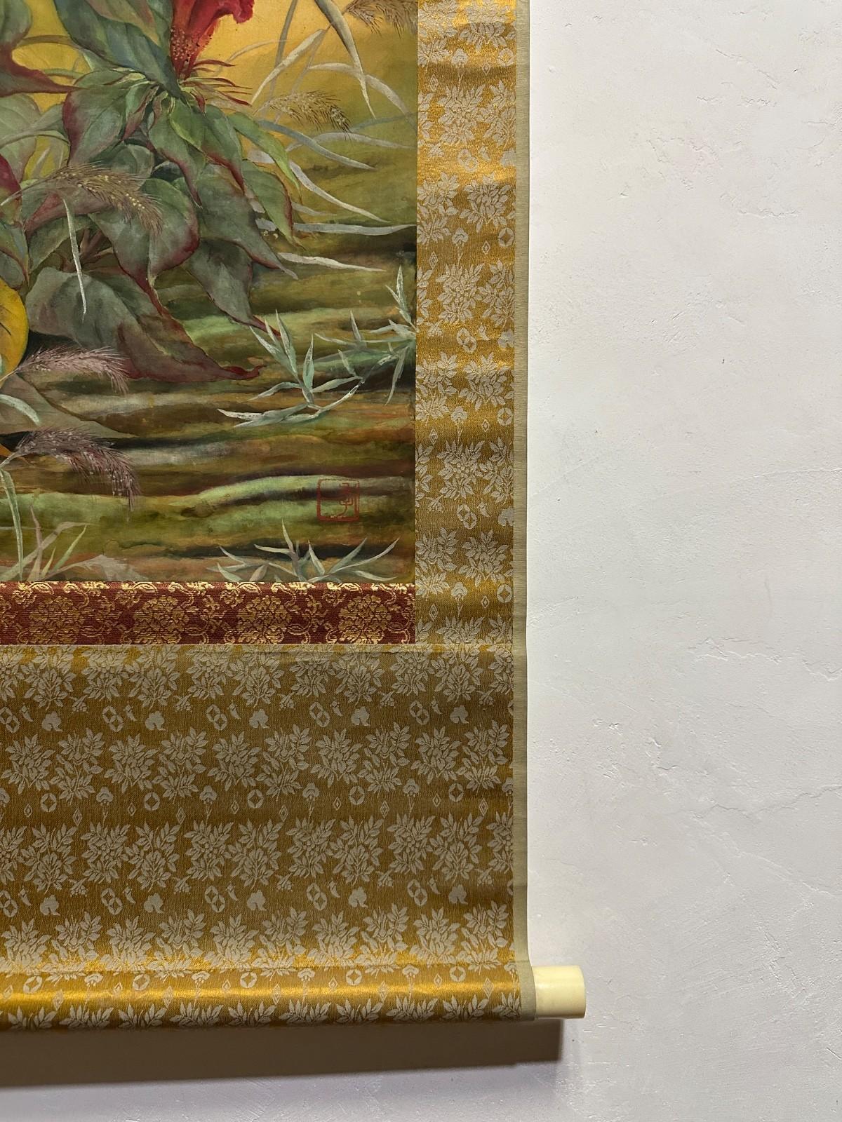 Feine japanische Blumenmalerei, Taisho-Periode, frühes 20. Jahrhundert im Zustand „Gut“ im Angebot in Fukuoka, JP