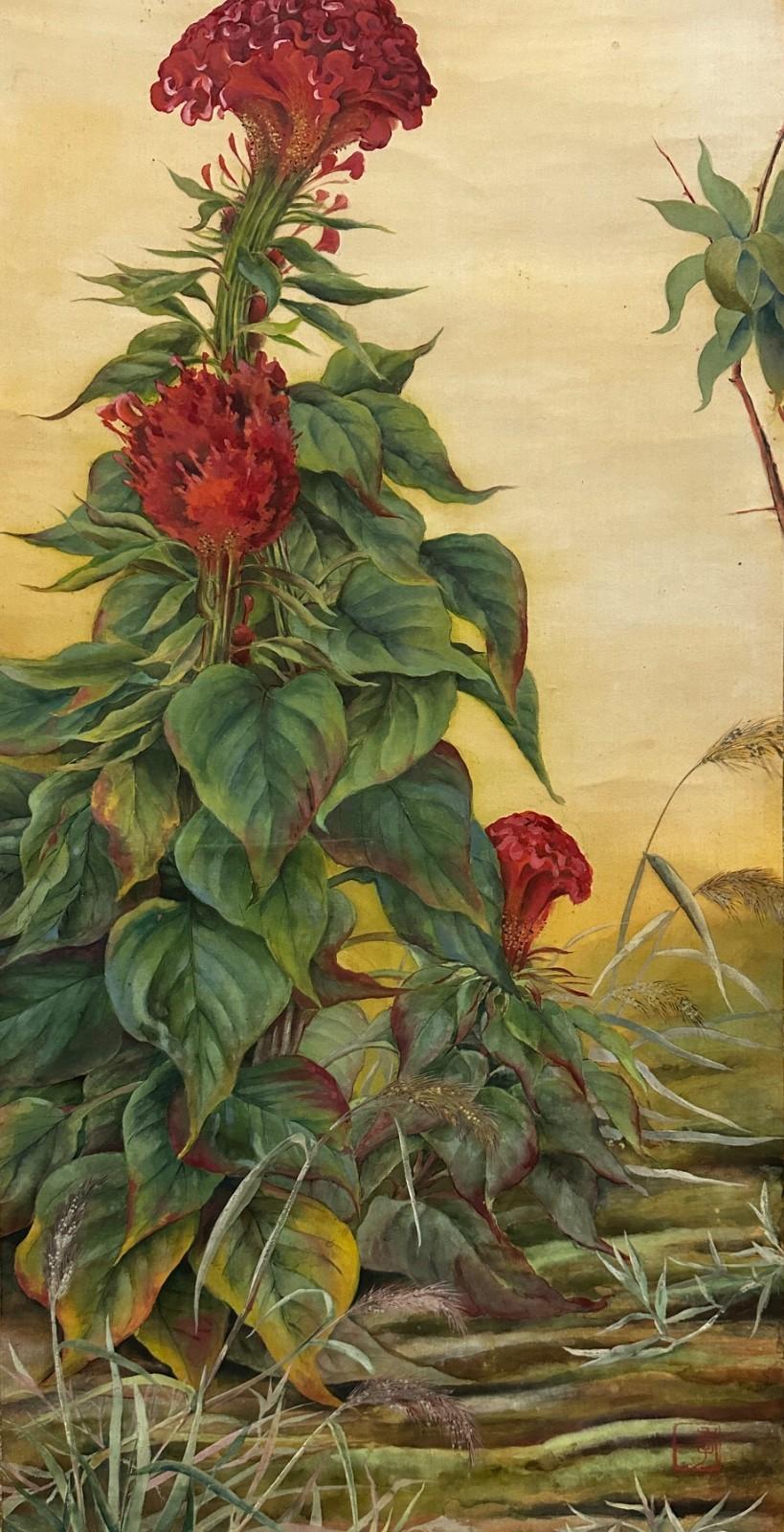 Feine japanische Blumenmalerei, Taisho-Periode, frühes 20. Jahrhundert im Angebot 2