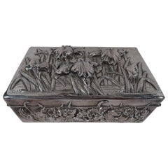 Fine Japanese Hand-Hammered Silver Box with Irises