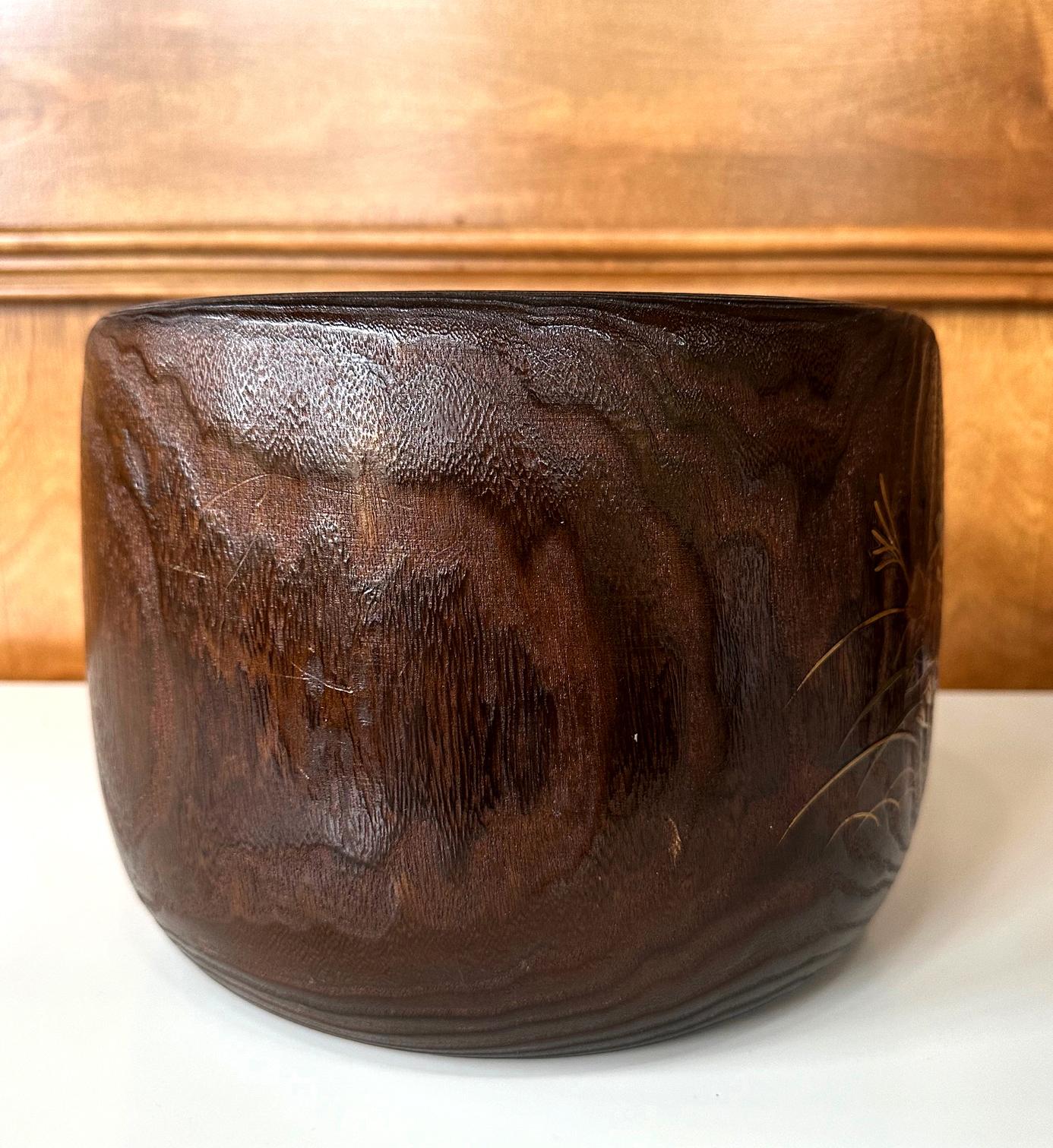 Copper Fine Japanese Hibachi Lacquer with Inlays Meiji Period For Sale