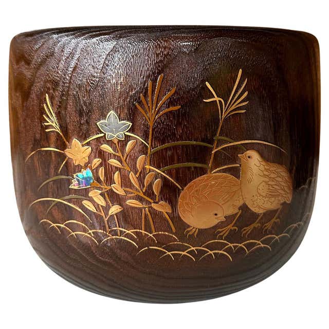 Exceptional Japanese Lacquered Hibachi with Poppy Flowers in Gold and ...