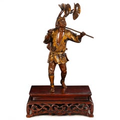 Fine Japanese Meiji Period Bronze Sculpture Okimono of Fire Watchman
