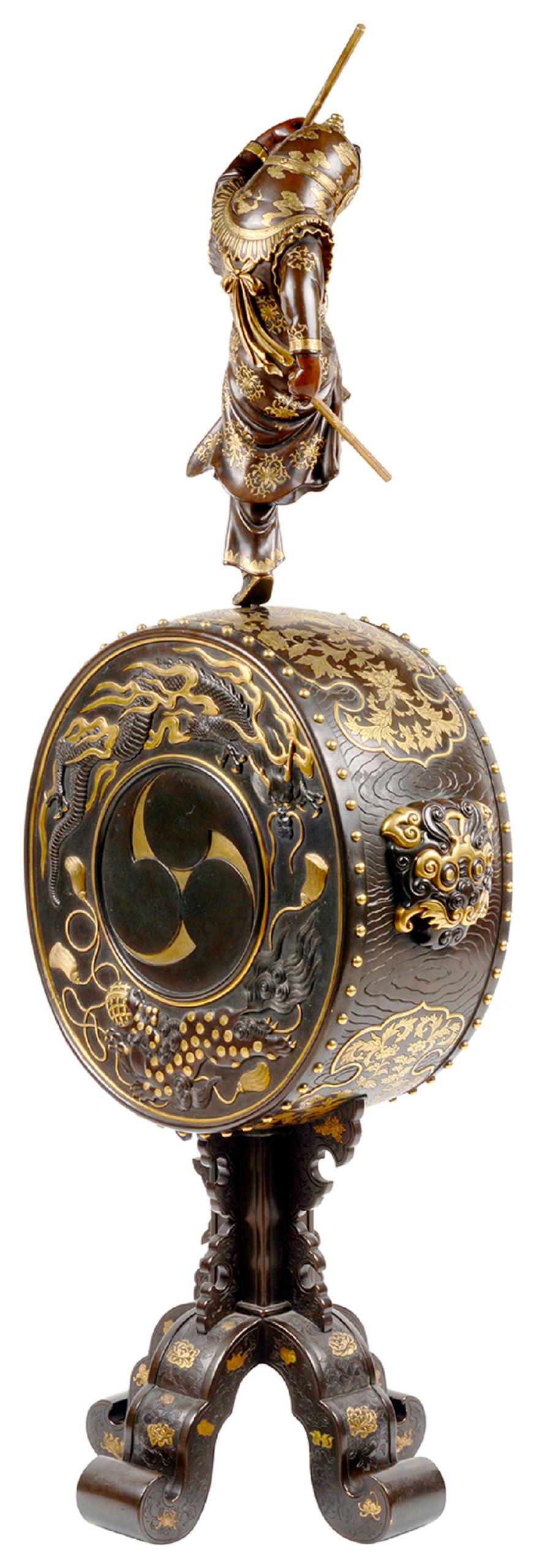 Fine Japanese Miyao Bronze Mantel Clock For Sale 6