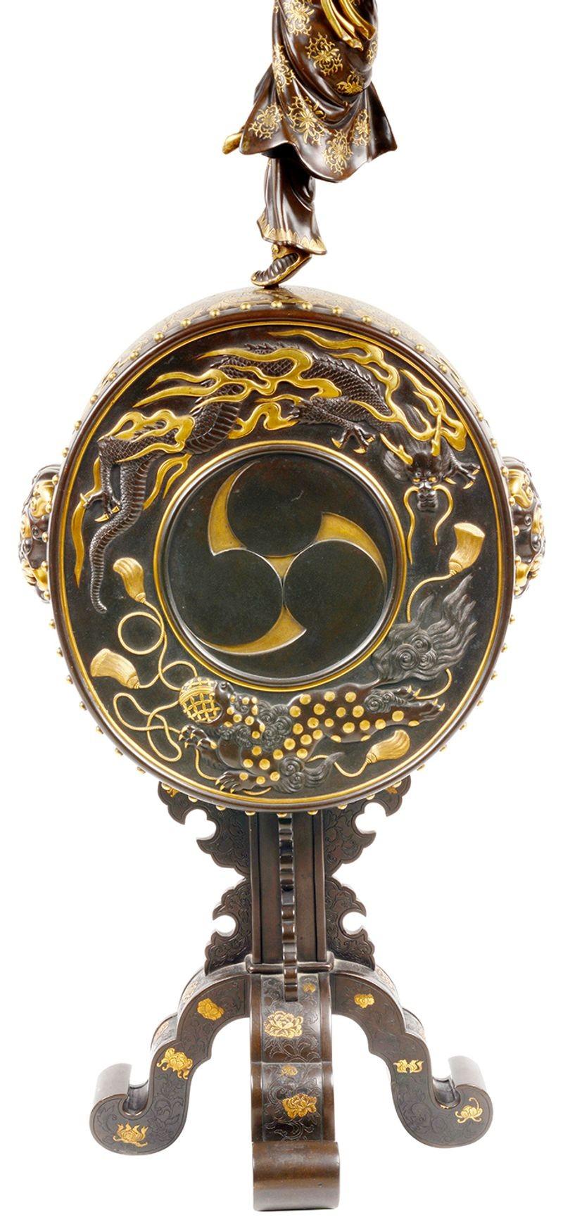 Fine Japanese Miyao Bronze Mantel Clock For Sale 7