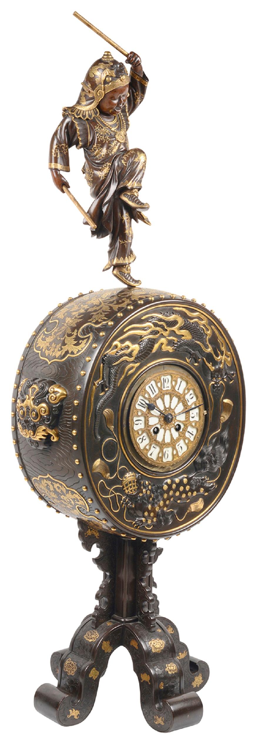 Fine Japanese Miyao Bronze Mantel Clock For Sale 1