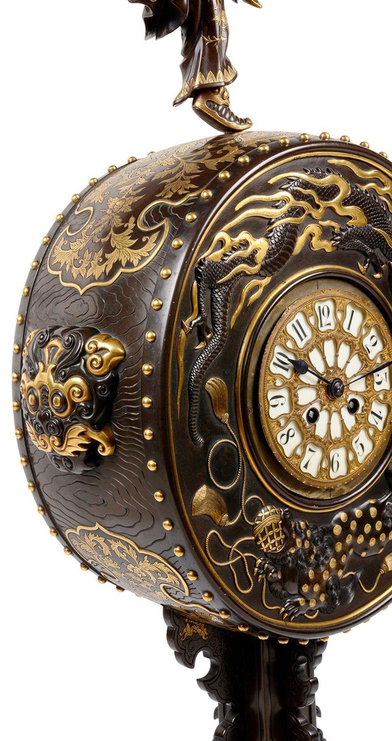 Fine Japanese Miyao Bronze Mantel Clock For Sale 2