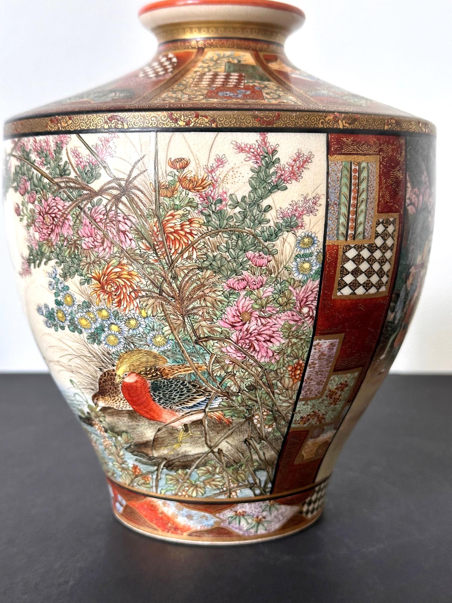 Fine Japanese Satsuma Vase by Ryozan Okamoto for Yasuda Company Meiji Period For Sale 4