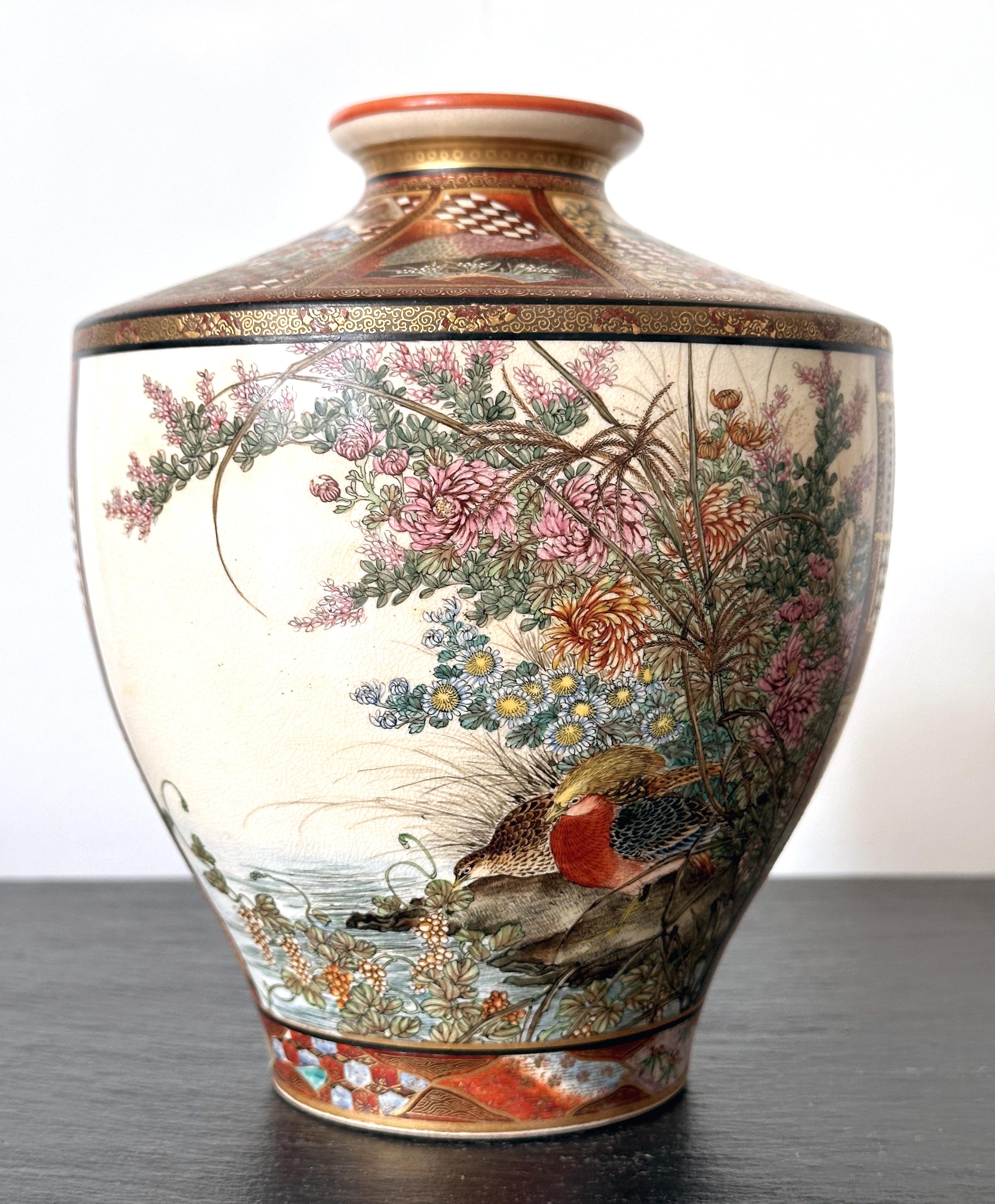 Fine Japanese Satsuma Vase by Ryozan Okamoto for Yasuda Company Meiji Period For Sale 14