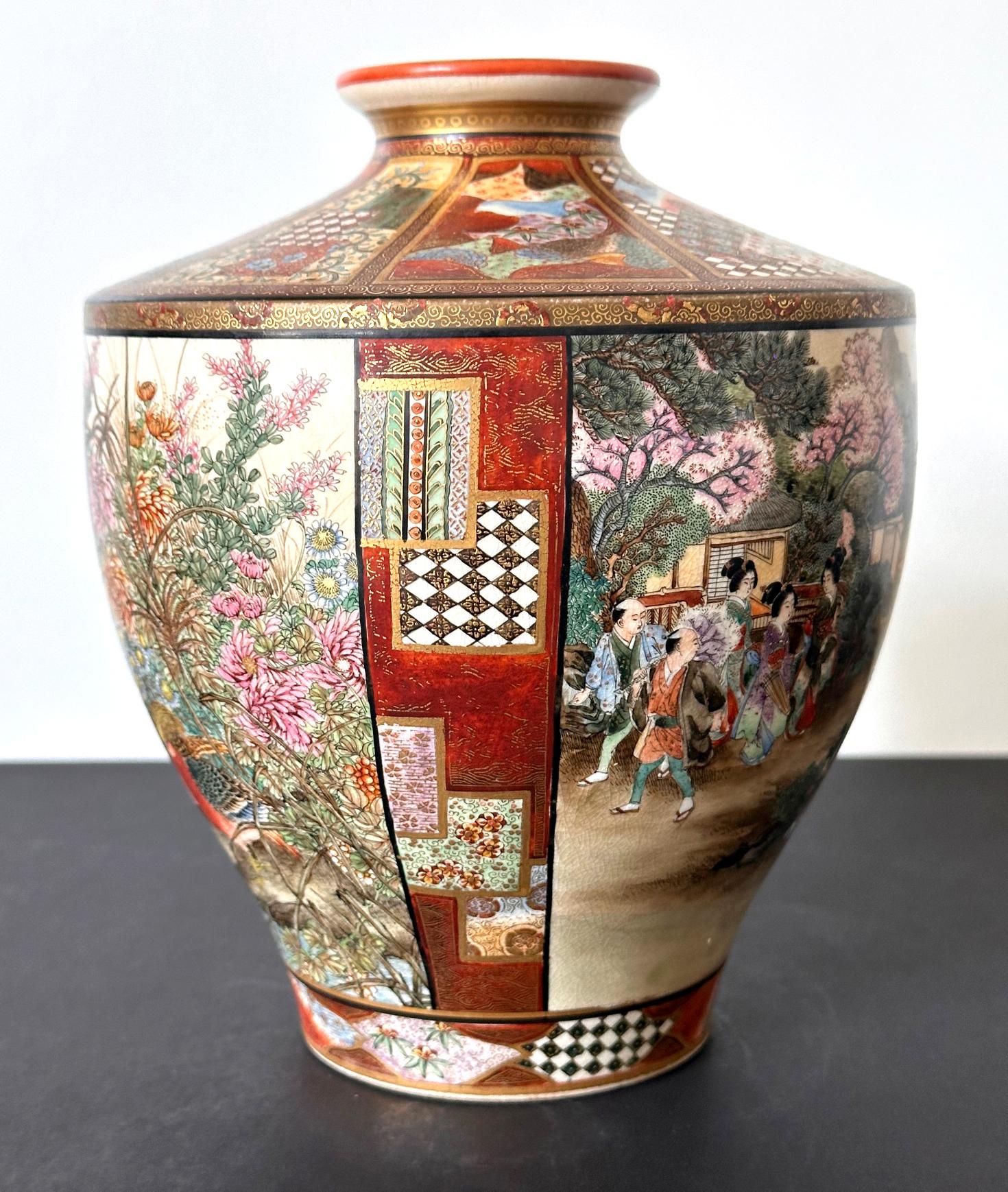 Fine Japanese Satsuma Vase by Ryozan Okamoto for Yasuda Company Meiji Period For Sale 1