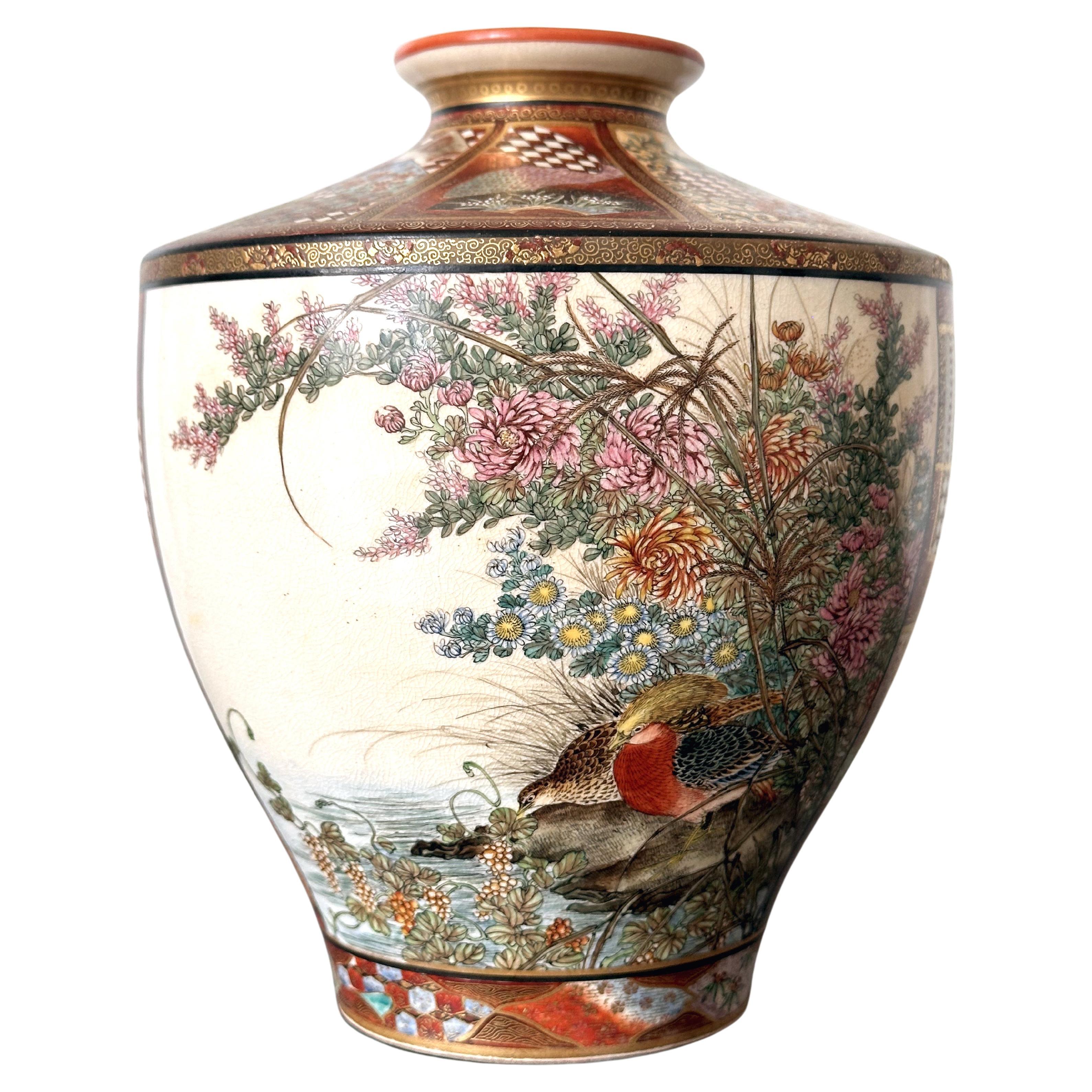 Fine Japanese Satsuma Vase by Ryozan Okamoto for Yasuda Company Meiji Period