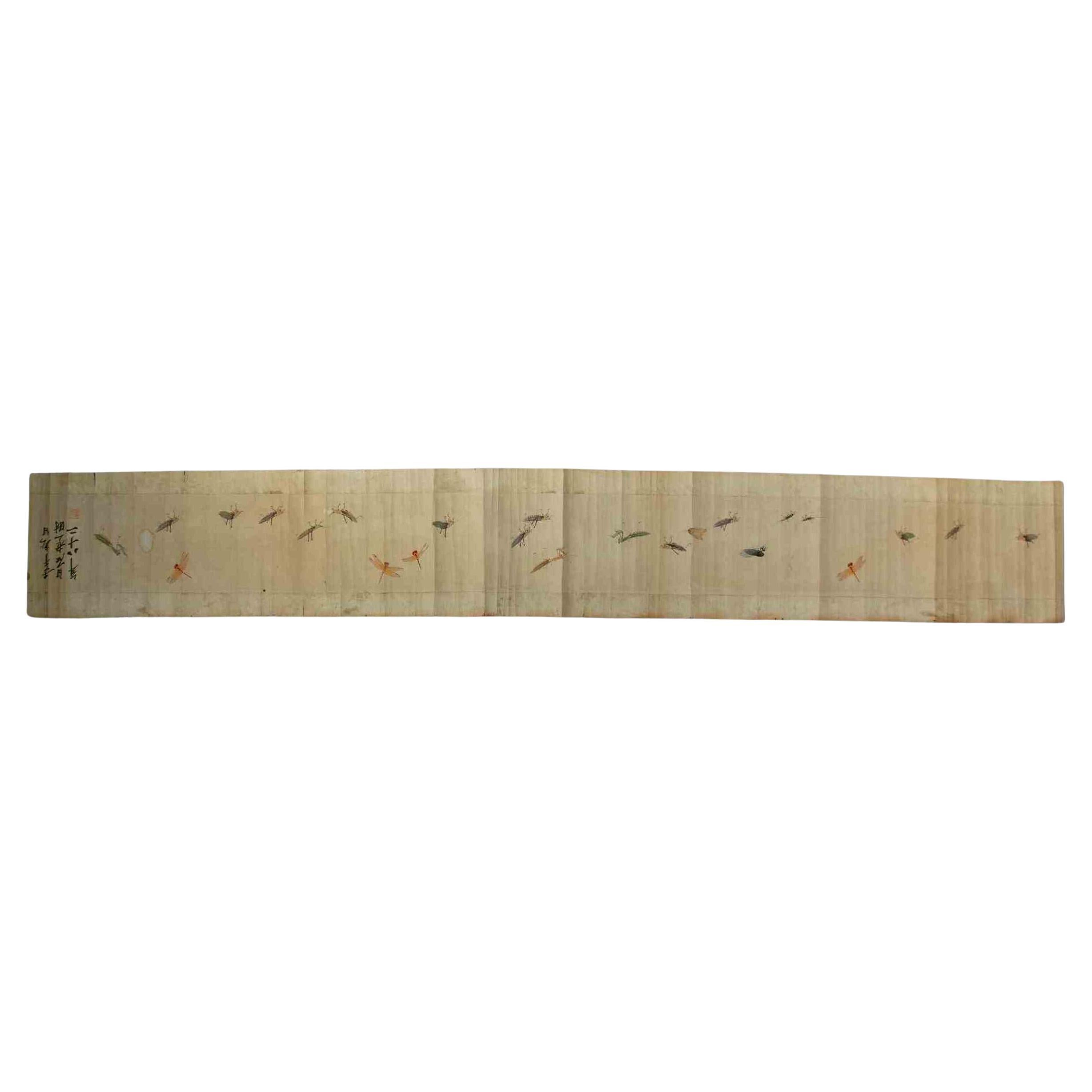 Fine Japanese Scroll Painting Depicting Insects, Early 19th Century For Sale