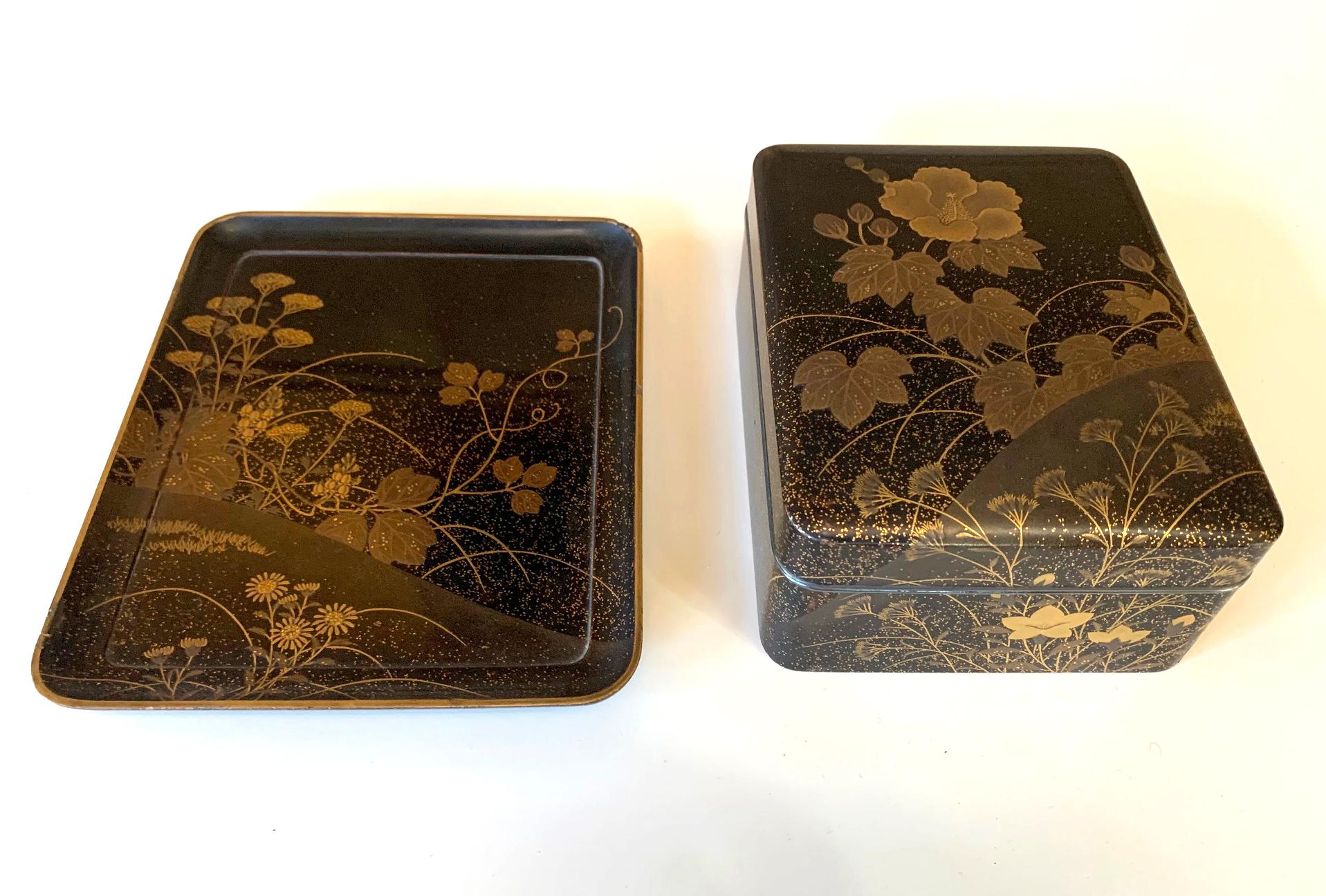 Fine Japanese Set of Lacquer Maki-E Box and Tray Meiji Period 9