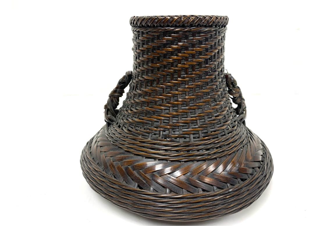 Art Deco Fine Japanese Split And Stained Bamboo Ikebana Basket For Sale