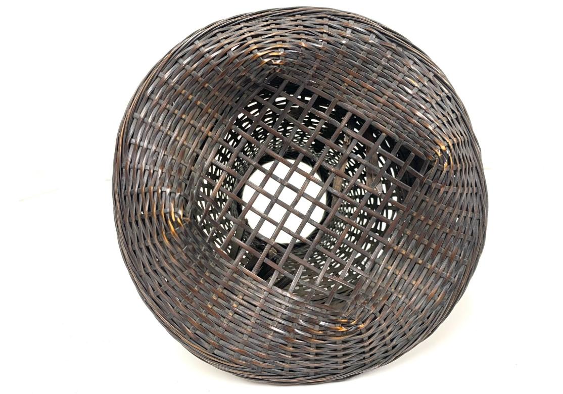 Hand-Woven Fine Japanese Split And Stained Bamboo Ikebana Basket For Sale