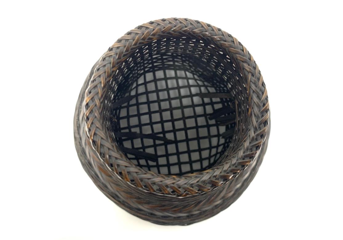 20th Century Fine Japanese Split And Stained Bamboo Ikebana Basket For Sale