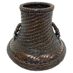 Fine Japanese Split And Stained Bamboo Ikebana Basket