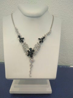 Fine Jewellery Blue Sapphire Diamond White Gold Drop Link Necklace