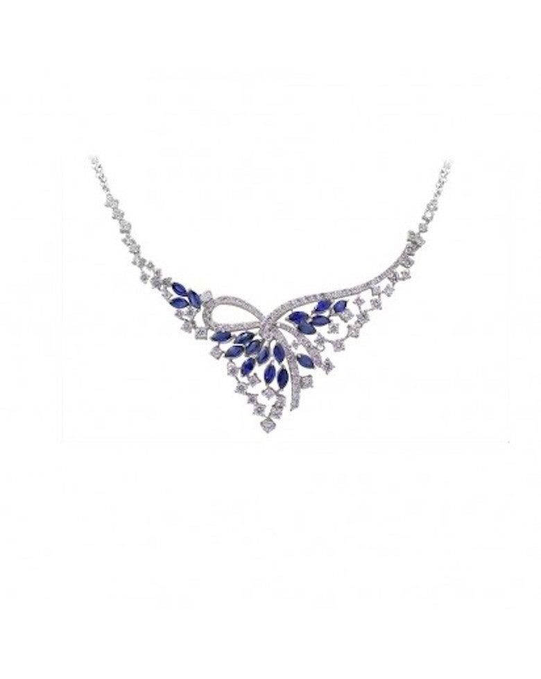 White Gold 14K Necklace 

Diamond 114-RND-2,99-G/SI1A
Sapphire 18-3,33ct

Weight 14.1 grams
Length 50 cm 

With a heritage of ancient fine Swiss jewelry traditions, NATKINA is a Geneva based jewellery brand, which creates modern jewellery
