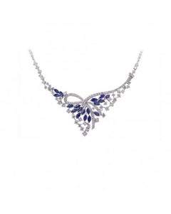 Fine Jewellery Blue Sapphire Diamond White Gold Drop Link Necklace