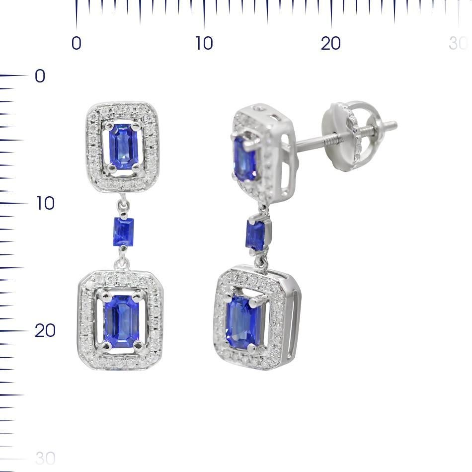 Baguette Cut Fine Jewellery Blue Sapphire Diamond White Gold Drop Link Necklace For Sale