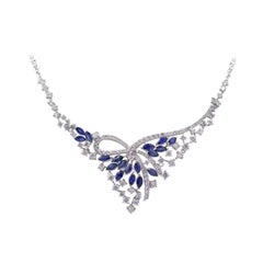 Fine Jewellery Blue Sapphire Diamond White Gold Drop Link Necklace