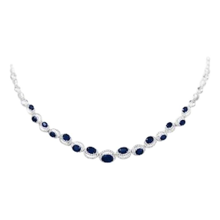 Fine Jewellery Blue Sapphire Diamond White Gold Drop Link Necklace