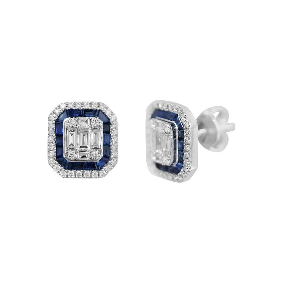 Fine Jewellery Blue Sapphire Diamond White Gold Earrings For Sale