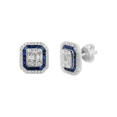Fine Jewellery Blue Sapphire Diamond White Gold Earrings