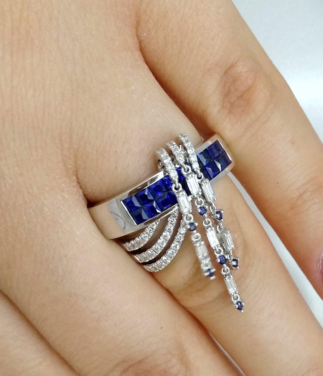 For Sale:  Fine Jewellery Blue Sapphire Diamond White Gold Ring 2