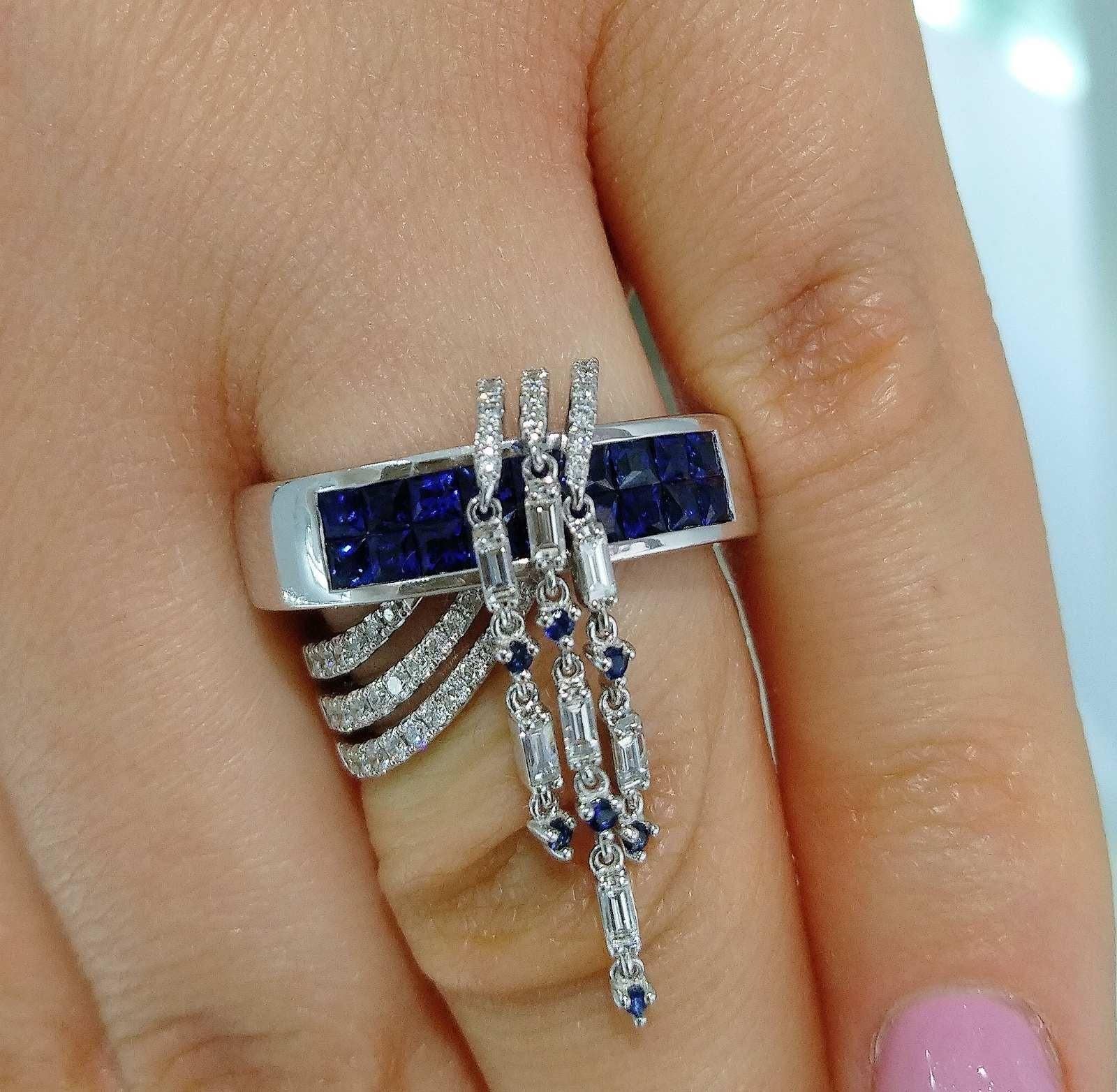 For Sale:  Fine Jewellery Blue Sapphire Diamond White Gold Ring 4