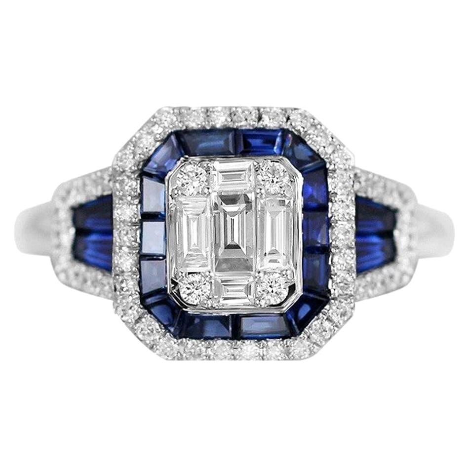 For Sale:  Fine Jewellery Blue Sapphire Diamond White Gold Ring