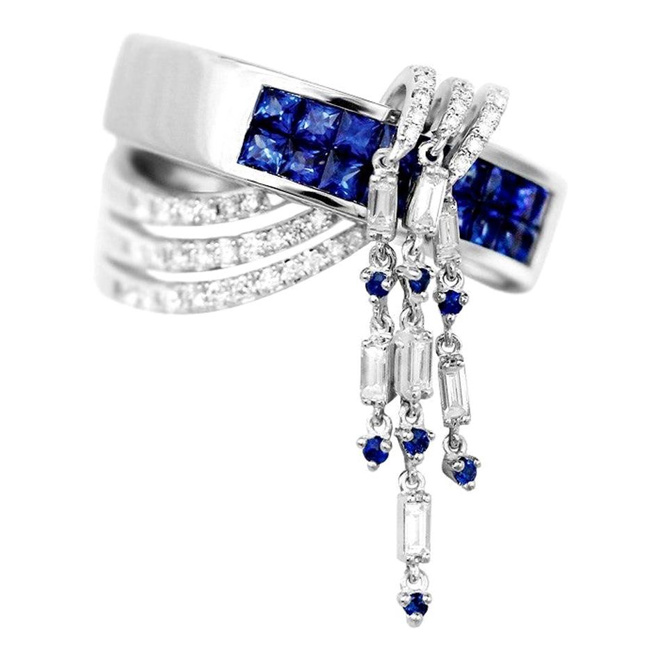 Bague en or blanc avec saphir bleu et diamant, bijouterie d'art