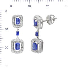 Chic-Ohrringe aus Weißgold mit blauem Saphir und weißem Diamant, Schmuck für den ganzen Tag