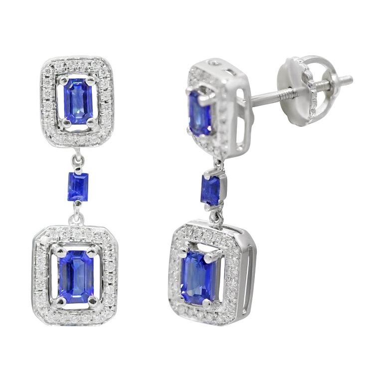 Fine Jewellery Blue Sapphire White Diamond White Gold Every Day Chic Earrings For Sale