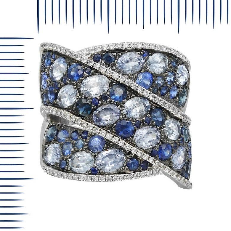 Round Cut Fine Jewellry Blue Sapphire Diamond 18 Karat White Gold Ring For Sale